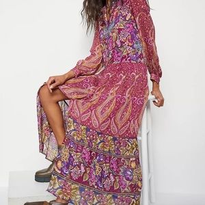 NWOT Anthropologie Nikole Maxi Long Sleeve Shirtdress Purple Motif MEDIUM